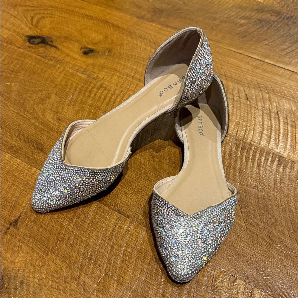 BAMBOO Silver Rhinestone Flats